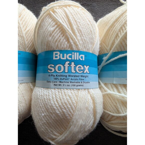 Bucilla Softex Easy Care Yarn Lot of 4 Skeins - Color 5 Off White/Cream - Picture 3 of 6